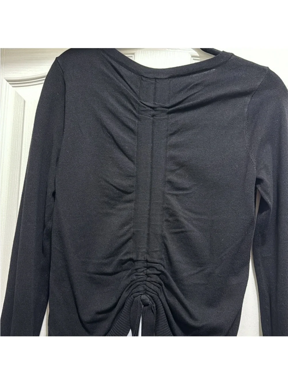 Black Layered Look Long-Sleeve Top with Drawstring Back New